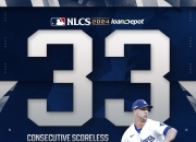 ⚾道奇季后赛连续33局未失分 平MLB历史纪录